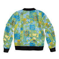 Tuvalu Manuia te Kilisimasi Sleeve Zip Bomber Jacket Pacific Patchwork Xmas Vibes - Polynesian Pride
