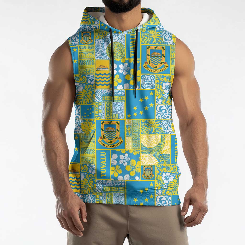 Tuvalu Manuia te Kilisimasi Sleeveless Hoodie Pacific Patchwork Xmas Vibes - Polynesian Pride