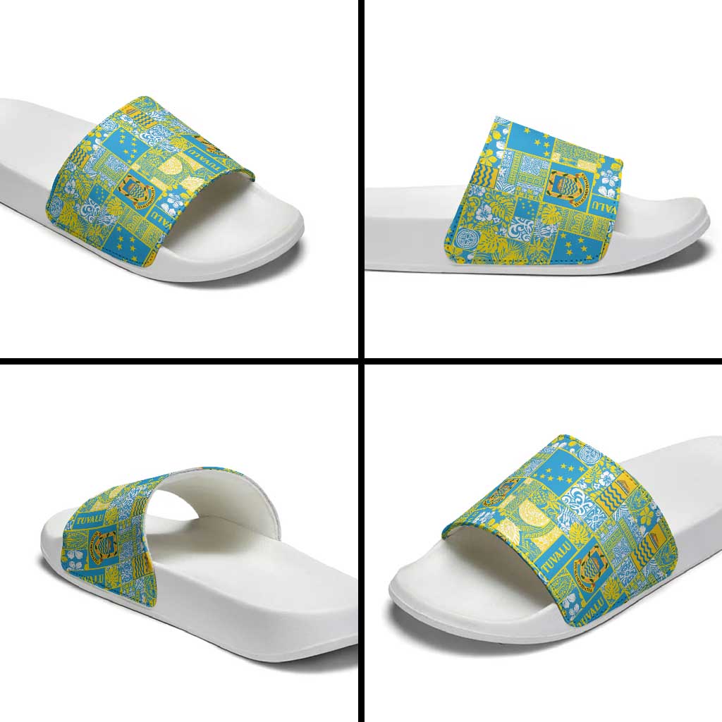 Tuvalu Manuia te Kilisimasi Slide Sandals Pacific Patchwork Xmas Vibes - Polynesian Pride