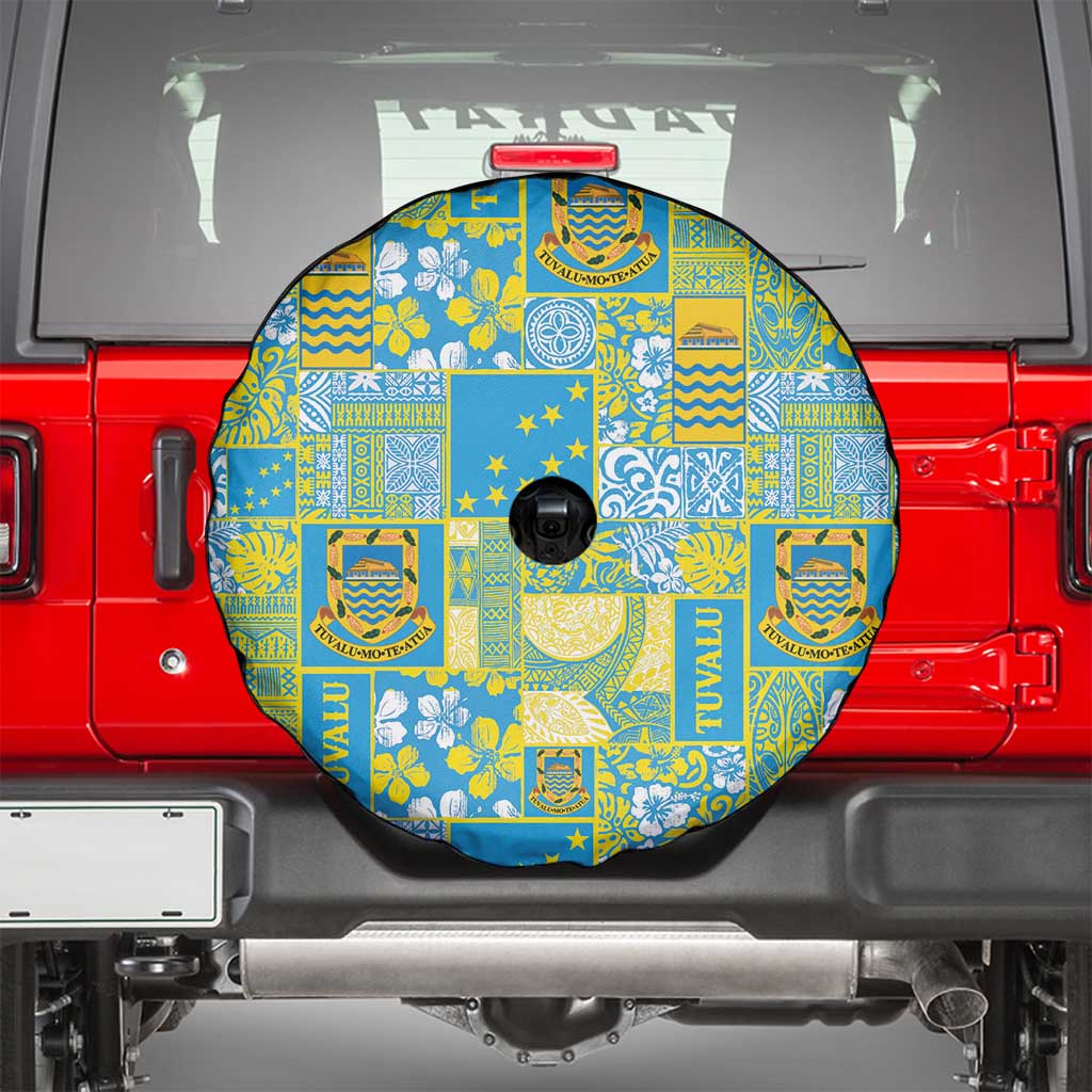 Tuvalu Manuia te Kilisimasi Spare Tire Cover Pacific Patchwork Xmas Vibes - Polynesian Pride