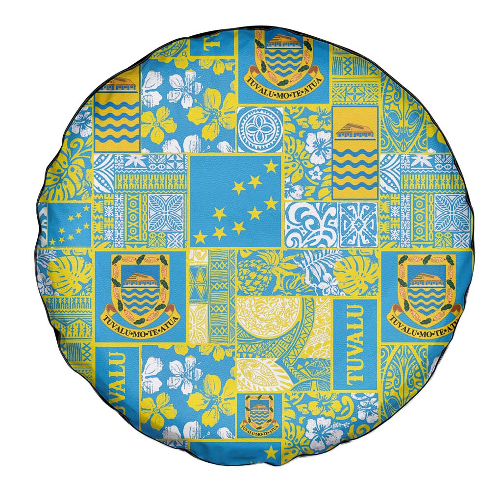 Tuvalu Manuia te Kilisimasi Spare Tire Cover Pacific Patchwork Xmas Vibes - Polynesian Pride