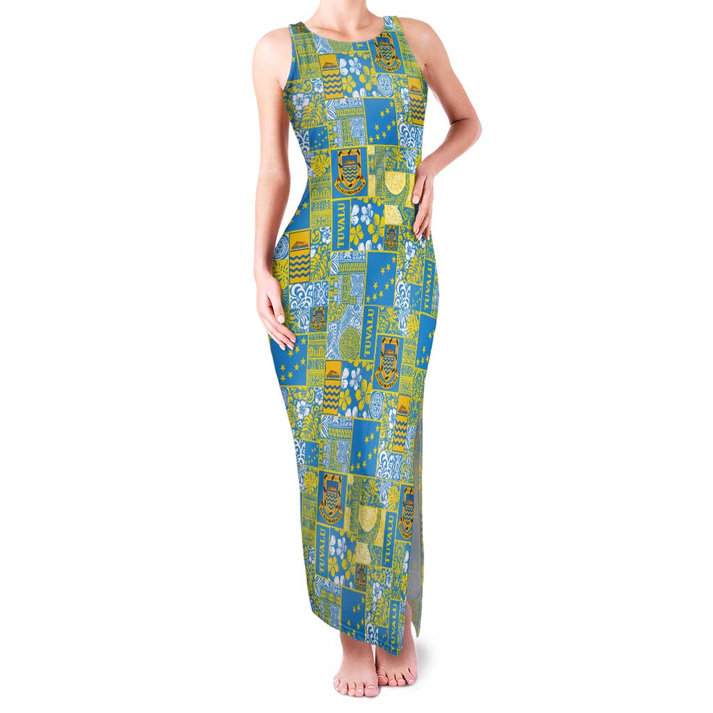 Tuvalu Manuia te Kilisimasi Tank Maxi Dress Pacific Patchwork Xmas Vibes - Polynesian Pride