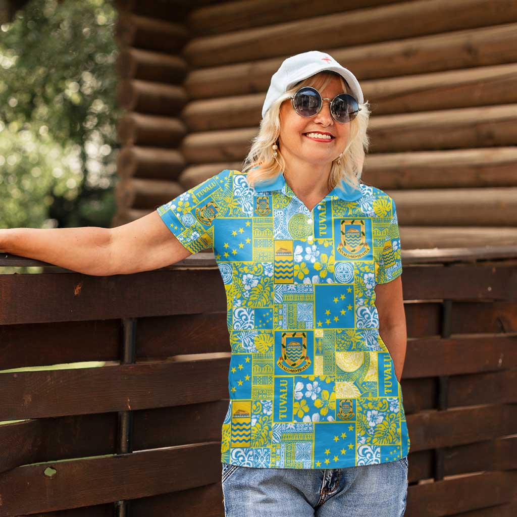 Tuvalu Manuia te Kilisimasi Women Polo Shirt Pacific Patchwork Xmas Vibes - Polynesian Pride