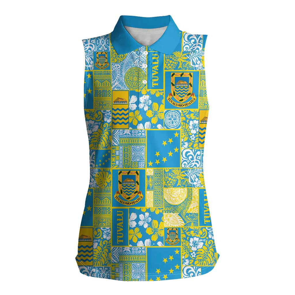 Tuvalu Manuia te Kilisimasi Women Sleeveless Polo Shirt Pacific Patchwork Xmas Vibes - Polynesian Pride