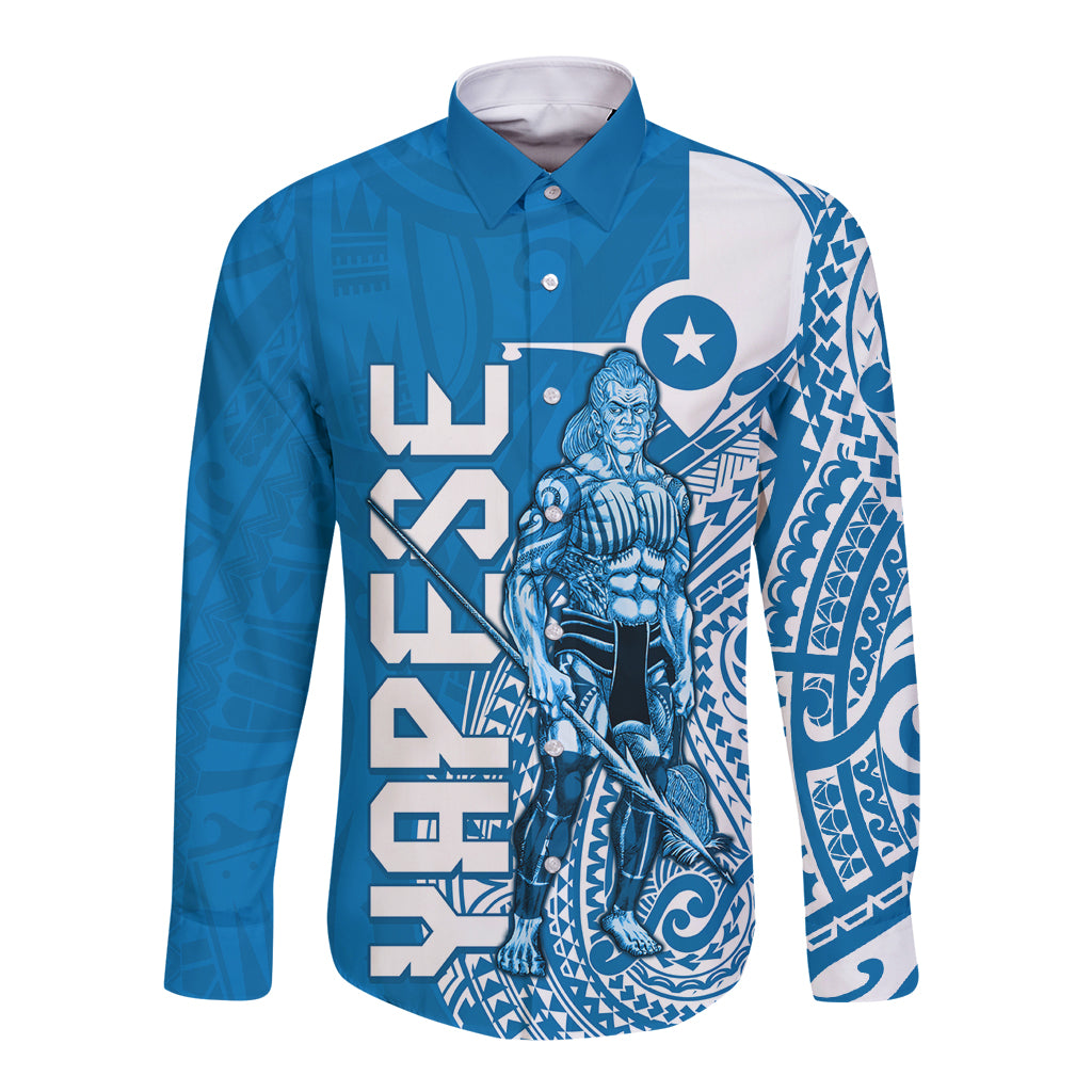 Yap Day 1 March Long Sleeve Button Shirt Micronesia Yapese Warrior LT9 Unisex Blue - Polynesian Pride