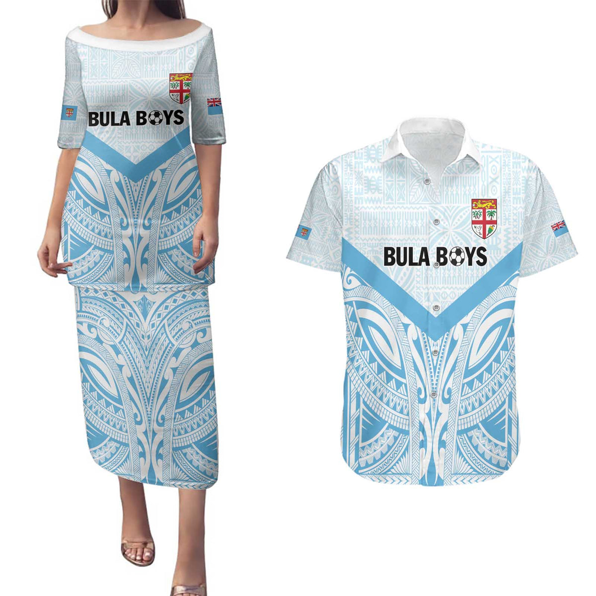 Fiji Football Custom Couples Matching Puletasi and Hawaiian Shirt Bula Boys Go Champions