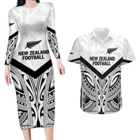 New Zealand Football Custom Couples Matching Long Sleeve Bodycon Dress and Hawaiian Shirt All White Fern Go Champions