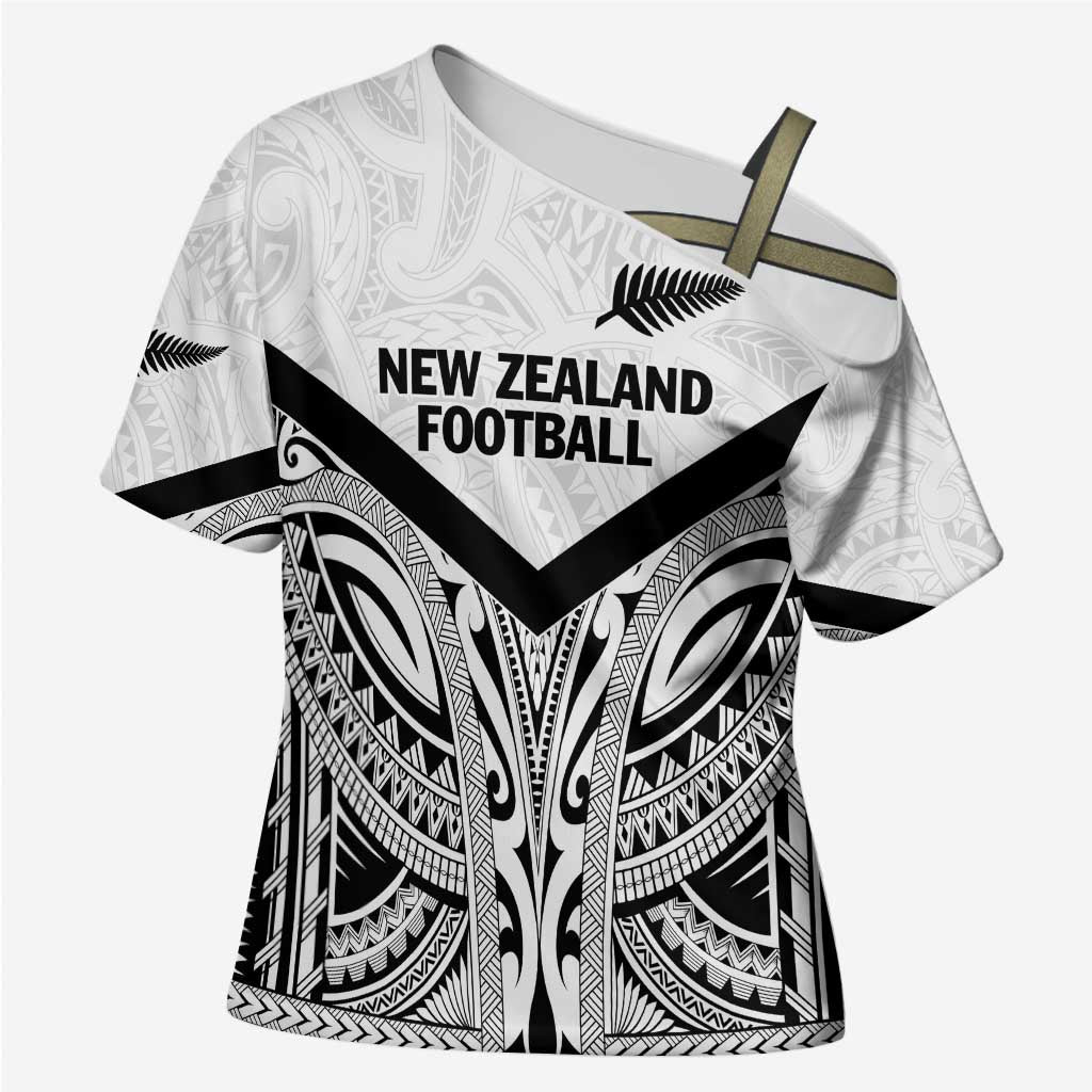 New Zealand Football Custom Cross Shoulder Shirt All White Fern Go Champions - Polynesian Pride