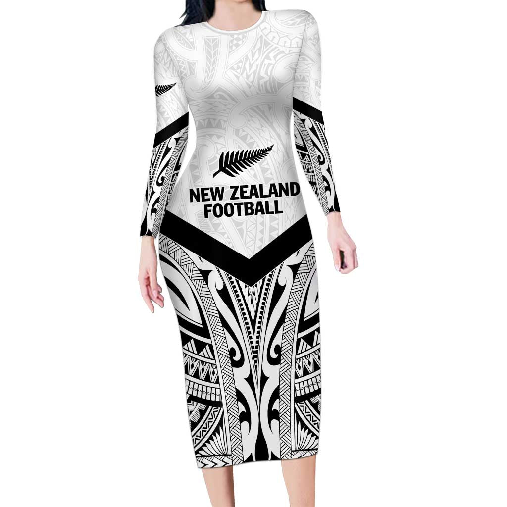 New Zealand Football Custom Family Matching Long Sleeve Bodycon Dress and Hawaiian Shirt All White Fern Go Champions