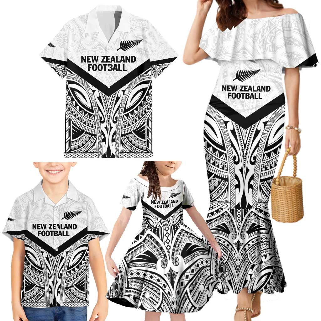 New Zealand Football Custom Family Matching Mermaid Dress and Hawaiian Shirt All White Fern Go Champions