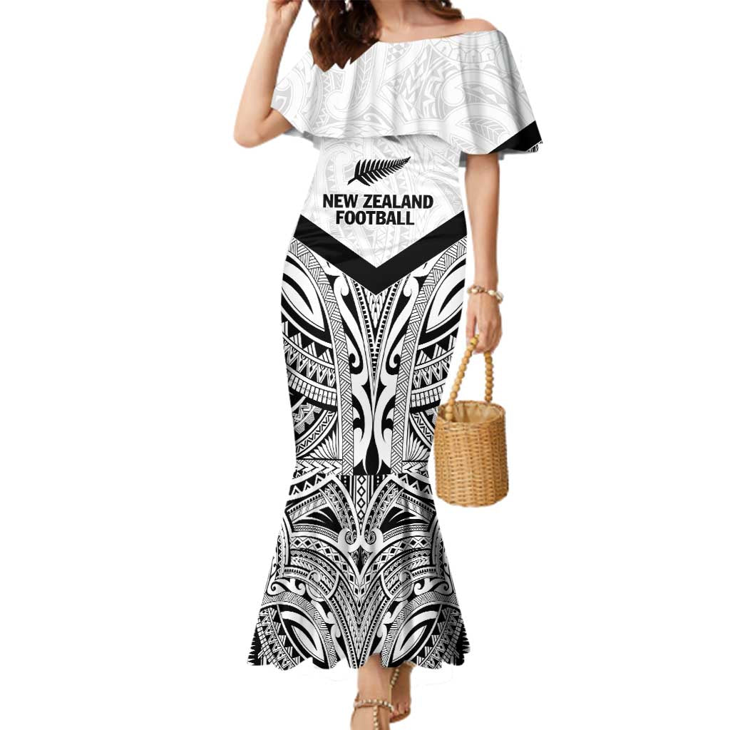 New Zealand Football Custom Family Matching Mermaid Dress and Hawaiian Shirt All White Fern Go Champions