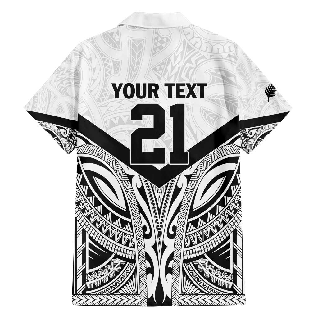New Zealand Football Custom Family Matching Off Shoulder Short Dress and Hawaiian Shirt All White Fern Go Champions