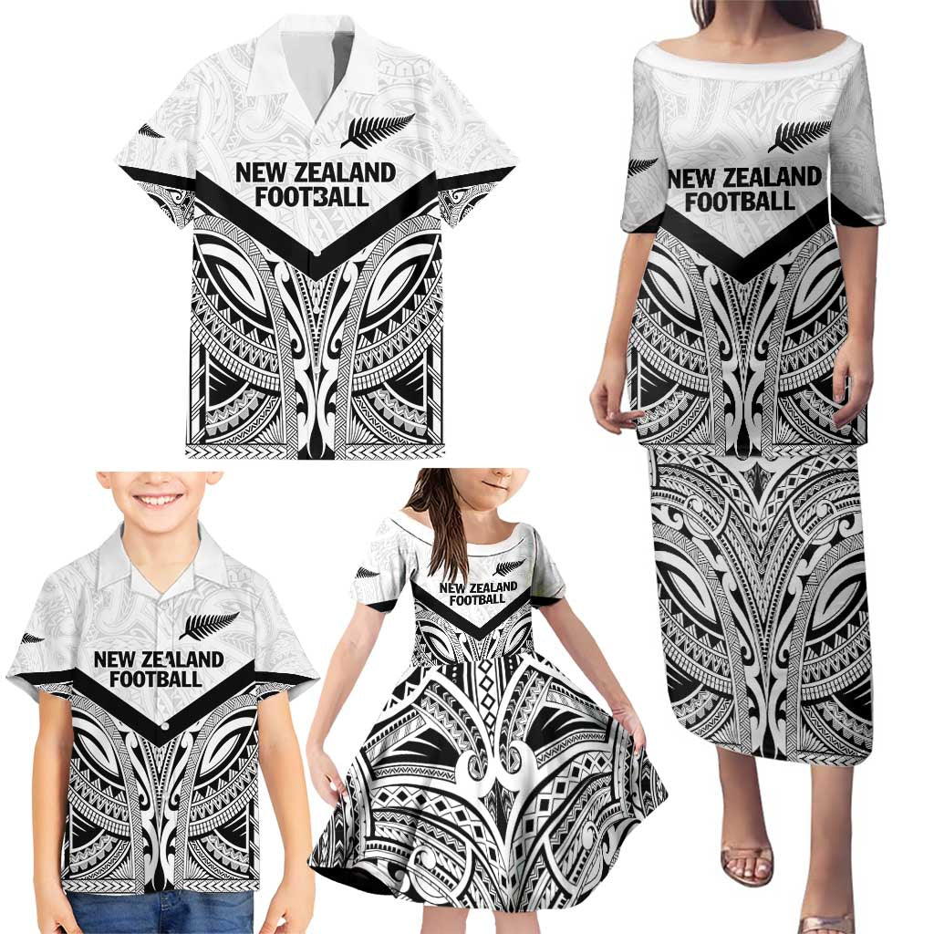 New Zealand Football Custom Family Matching Puletasi and Hawaiian Shirt All White Fern Go Champions