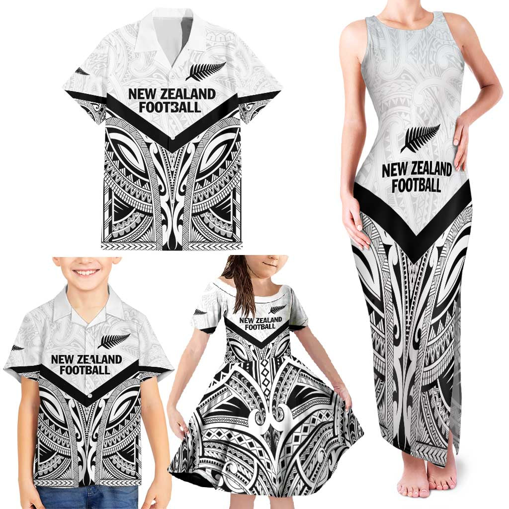 New Zealand Football Custom Family Matching Tank Maxi Dress and Hawaiian Shirt All White Fern Go Champions