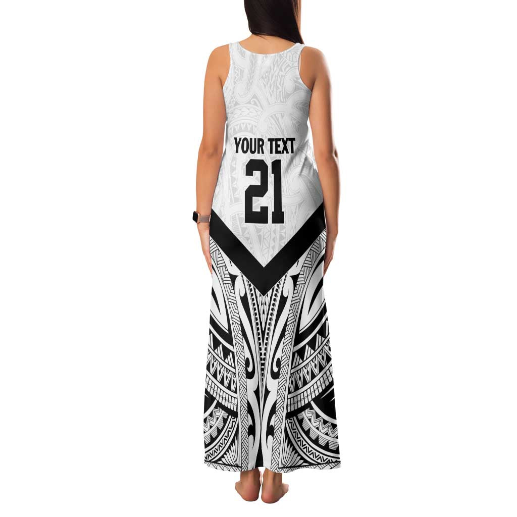 New Zealand Football Custom Family Matching Tank Maxi Dress and Hawaiian Shirt All White Fern Go Champions