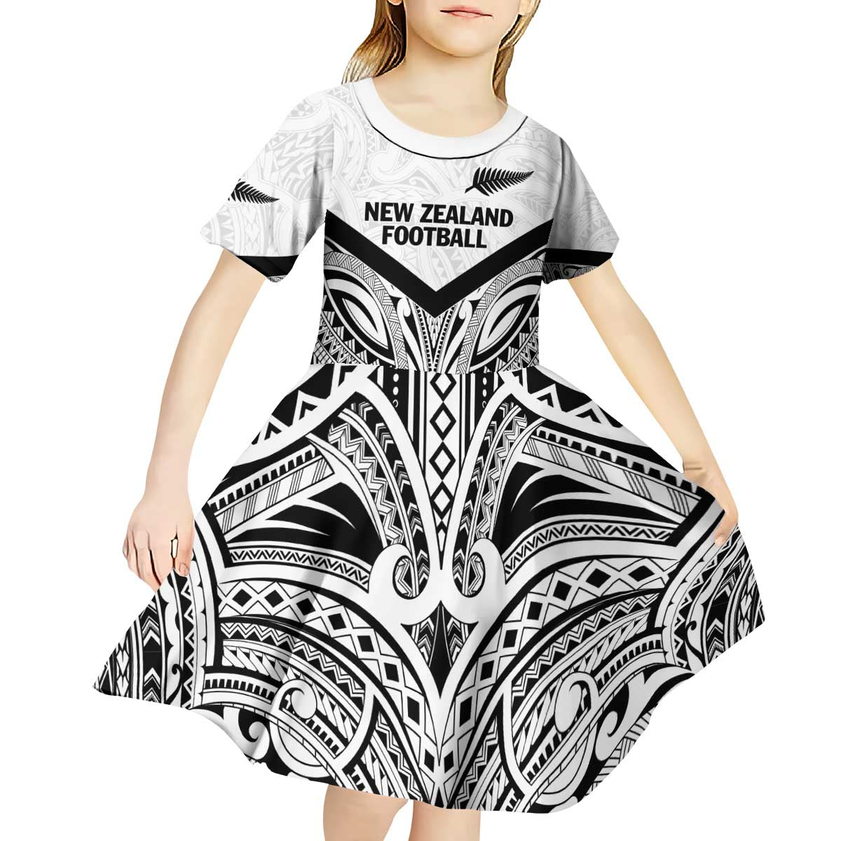 New Zealand Football Custom Kid Short Sleeve Dress All White Fern Go Champions