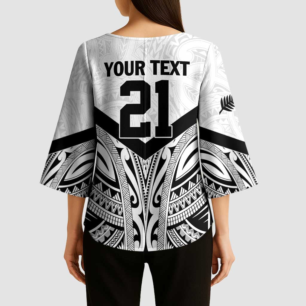 New Zealand Football Custom Kimono Sleeve Blouse All White Fern Go Champions - Polynesian Pride