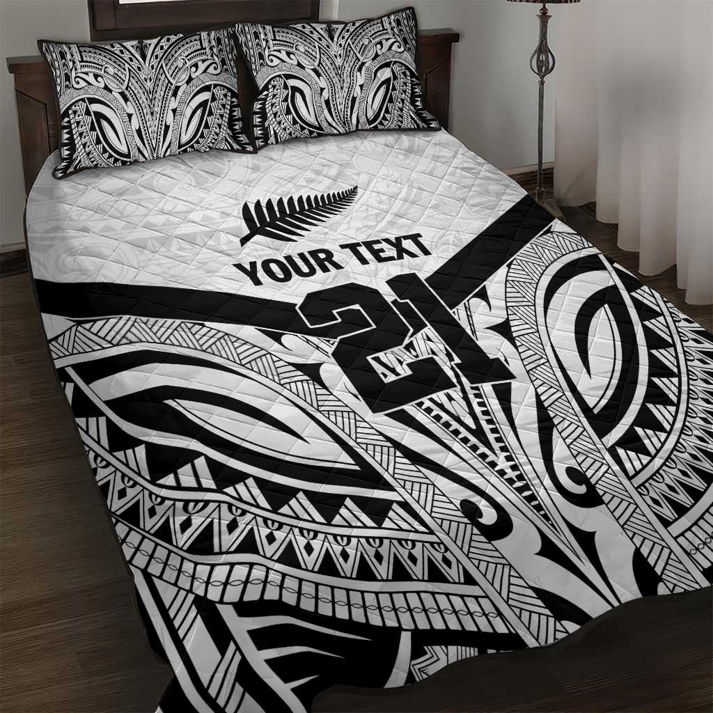New Zealand Football Custom Quilt Bed Set All White Fern Go Champions