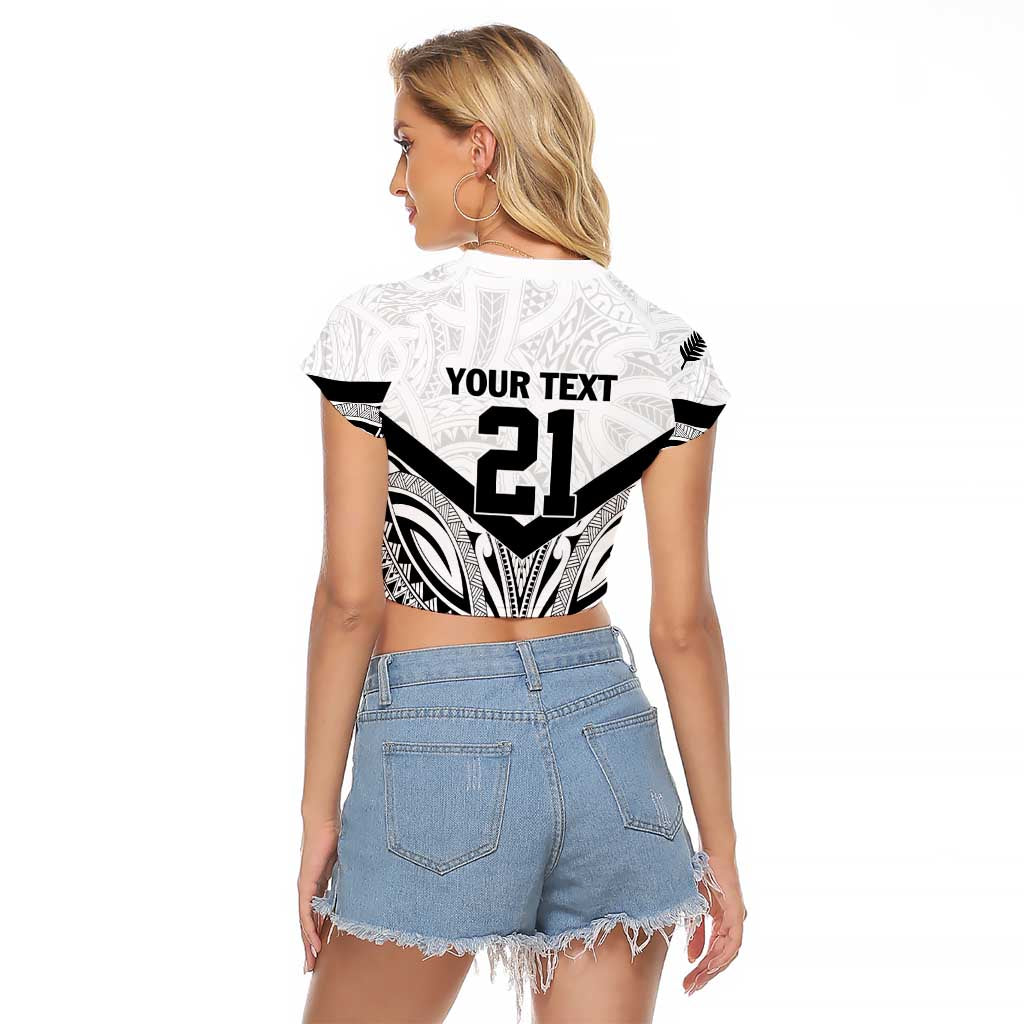 New Zealand Football Custom Raglan Cropped T Shirt All White Fern Go Champions