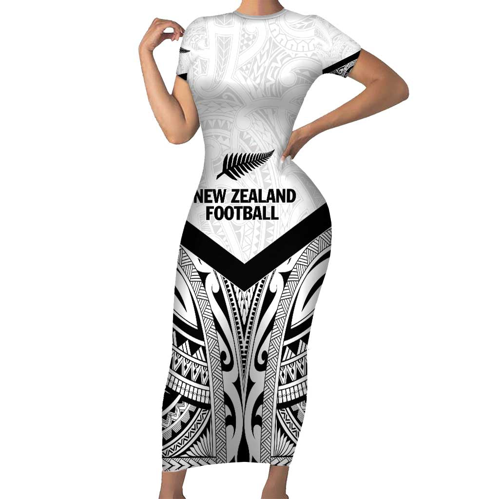 New Zealand Football Custom Short Sleeve Bodycon Dress All White Fern Go Champions