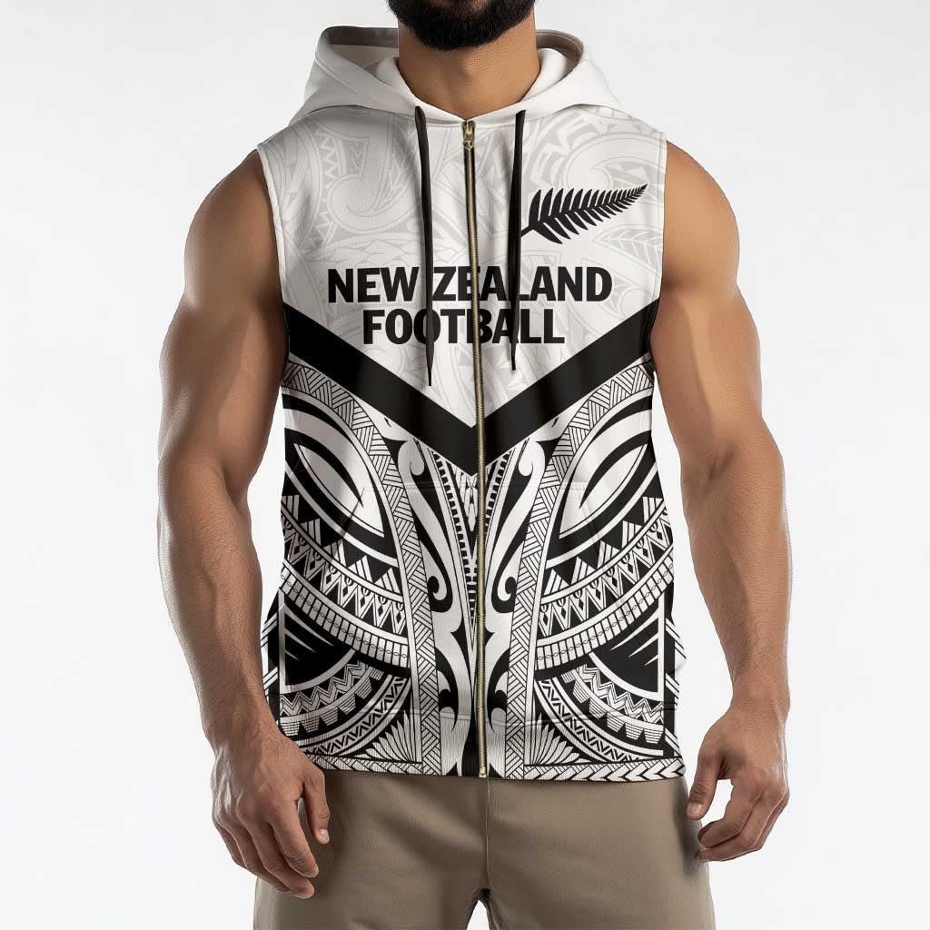 New Zealand Football Custom Sleeveless Zip Hoodie All White Fern Go Champions - Polynesian Pride