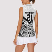New Zealand Football Custom Women Sleeveless Polo Shirt All White Fern Go Champions LT9 - Polynesian Pride