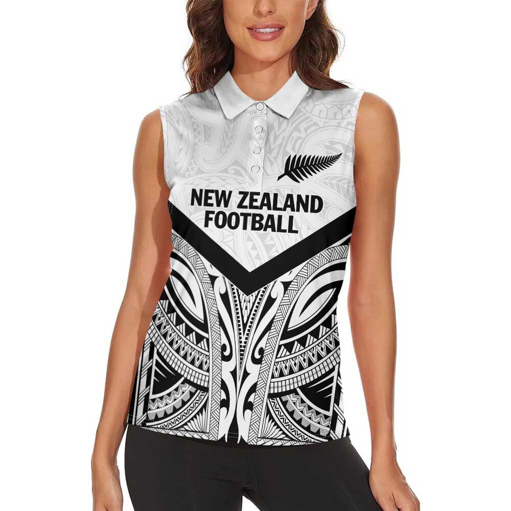New Zealand Football Custom Women Sleeveless Polo Shirt All White Fern Go Champions LT9 - Polynesian Pride