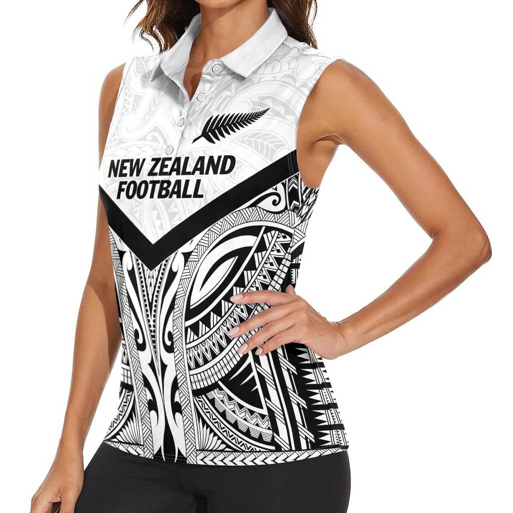 New Zealand Football Custom Women Sleeveless Polo Shirt All White Fern Go Champions LT9 - Polynesian Pride