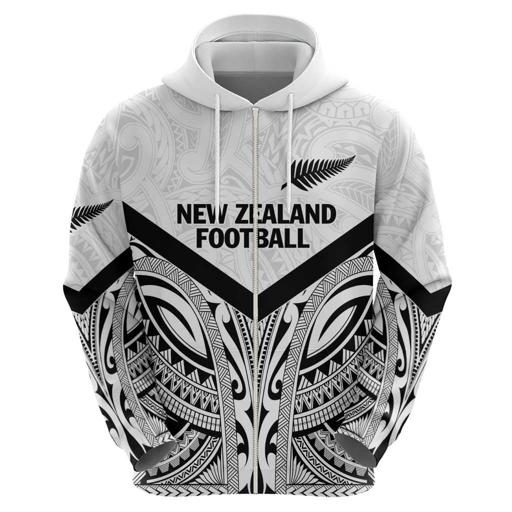 New Zealand Football Custom Zip Hoodie All White Fern Go Champions