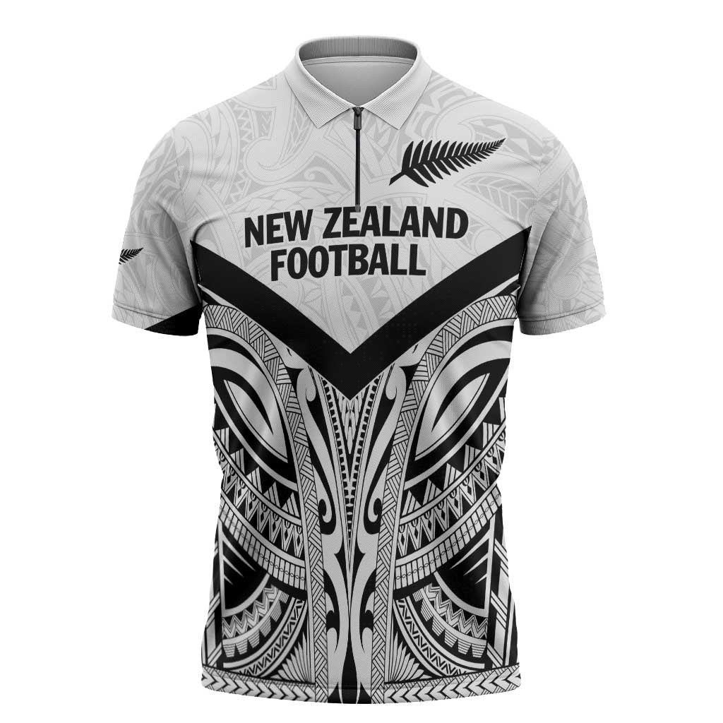 New Zealand Football Custom Zipper Polo Shirt All White Fern Go Champions - Polynesian Pride