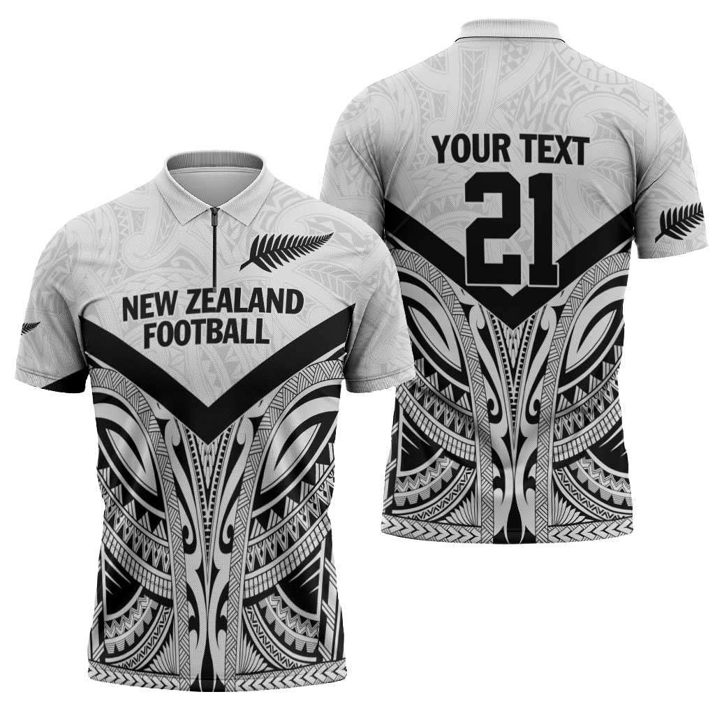 New Zealand Football Custom Zipper Polo Shirt All White Fern Go Champions - Polynesian Pride