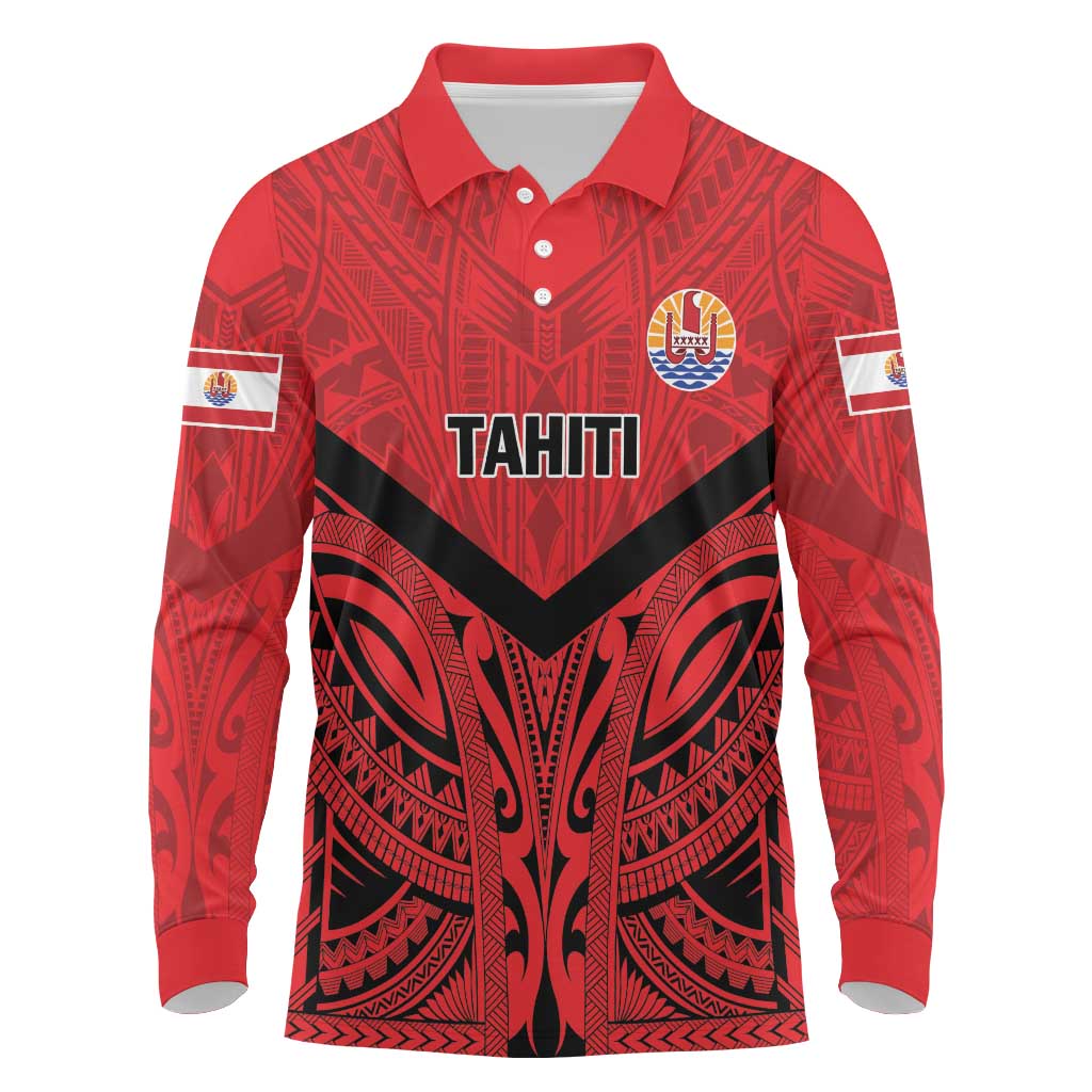 Tahiti Football Custom Long Sleeve Polo Shirt Toa Aito Go Champions LT9 Red - Polynesian Pride