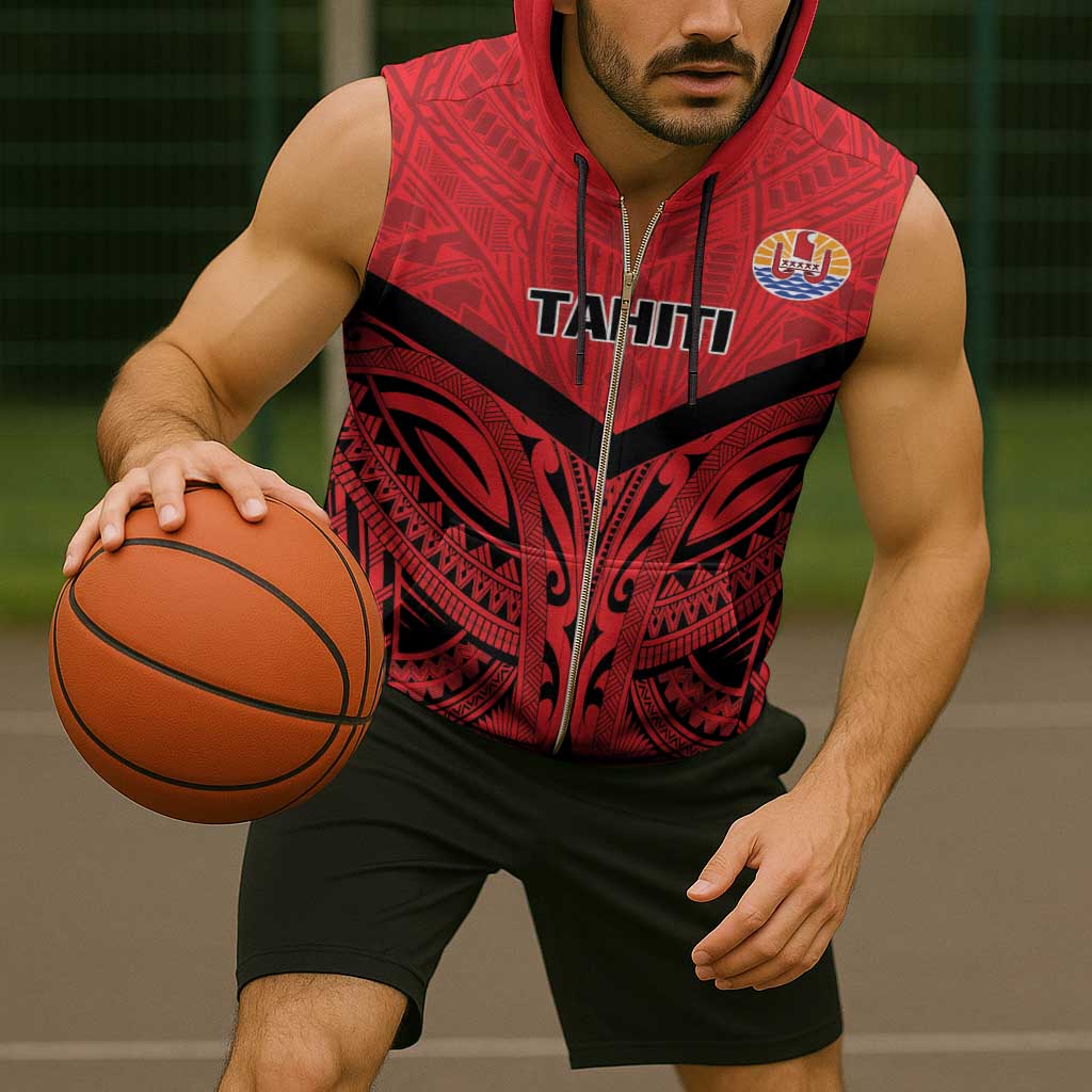Tahiti Football Custom Sleeveless Zip Hoodie Toa Aito Go Champions - Polynesian Pride