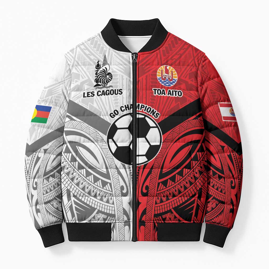 New Caledonia-Tahiti Football Custom Bomber Puffer Jacket Together Go Champions - Polynesian Pride