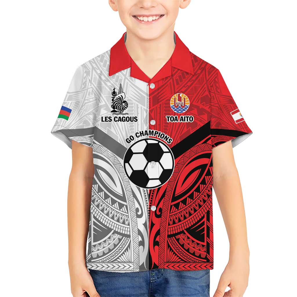 New Caledonia-Tahiti Football Custom Family Matching Short Sleeve Bodycon Dress and Hawaiian Shirt Together Go Champions