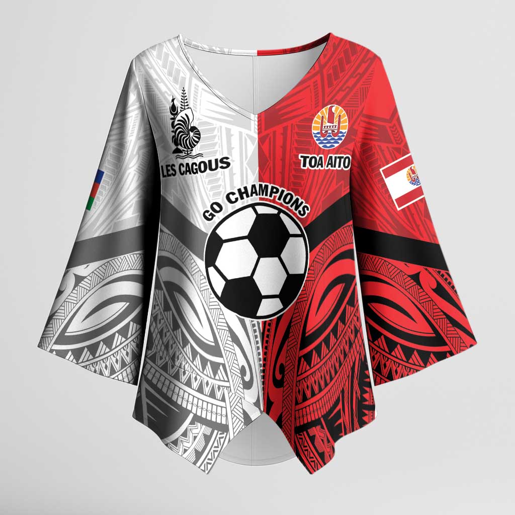 New Caledonia-Tahiti Football Custom Kimono Sleeve Blouse Together Go Champions - Polynesian Pride