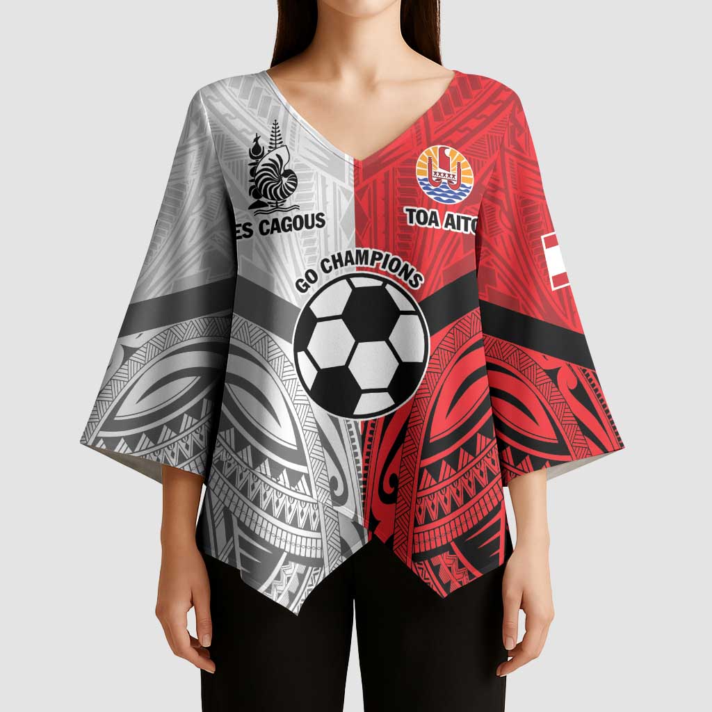 New Caledonia-Tahiti Football Custom Kimono Sleeve Blouse Together Go Champions - Polynesian Pride