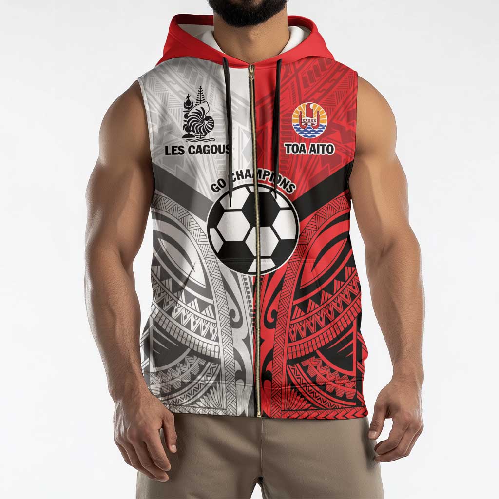 New Caledonia-Tahiti Football Custom Sleeveless Zip Hoodie Together Go Champions - Polynesian Pride