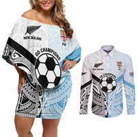 New Zealand-Fiji Football Custom Couples Matching Off Shoulder Short Dress and Long Sleeve Button Shirt Together Go Champions