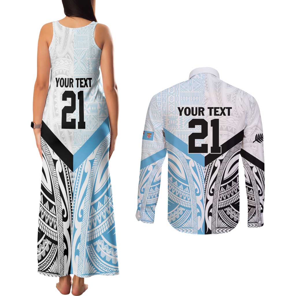 New Zealand-Fiji Football Custom Couples Matching Tank Maxi Dress and Long Sleeve Button Shirt Together Go Champions LT9 - Polynesian Pride