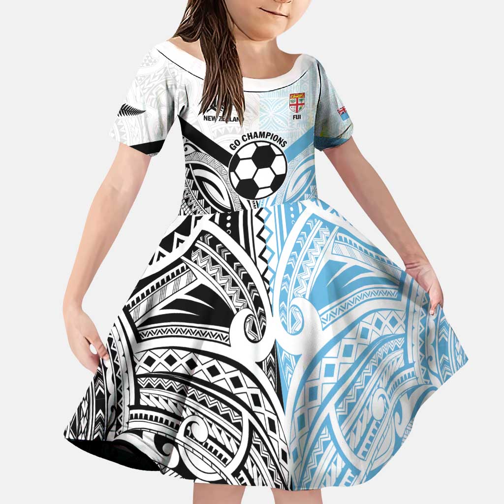 New Zealand-Fiji Football Custom Family Matching Puletasi and Hawaiian Shirt Together Go Champions LT9 Daughter's Dress Art - Polynesian Pride