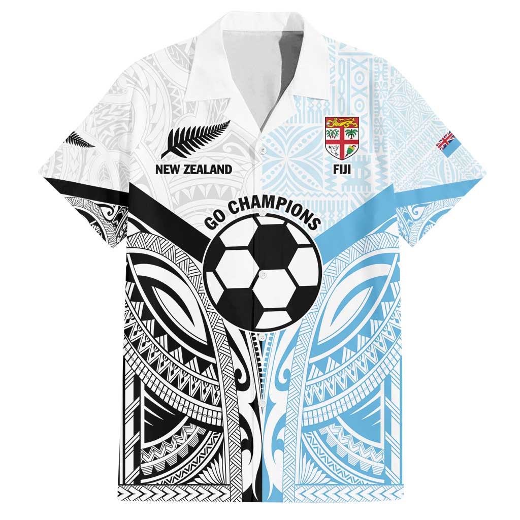 New Zealand-Fiji Football Custom Family Matching Puletasi and Hawaiian Shirt Together Go Champions LT9 Dad's Shirt - Short Sleeve Art - Polynesian Pride