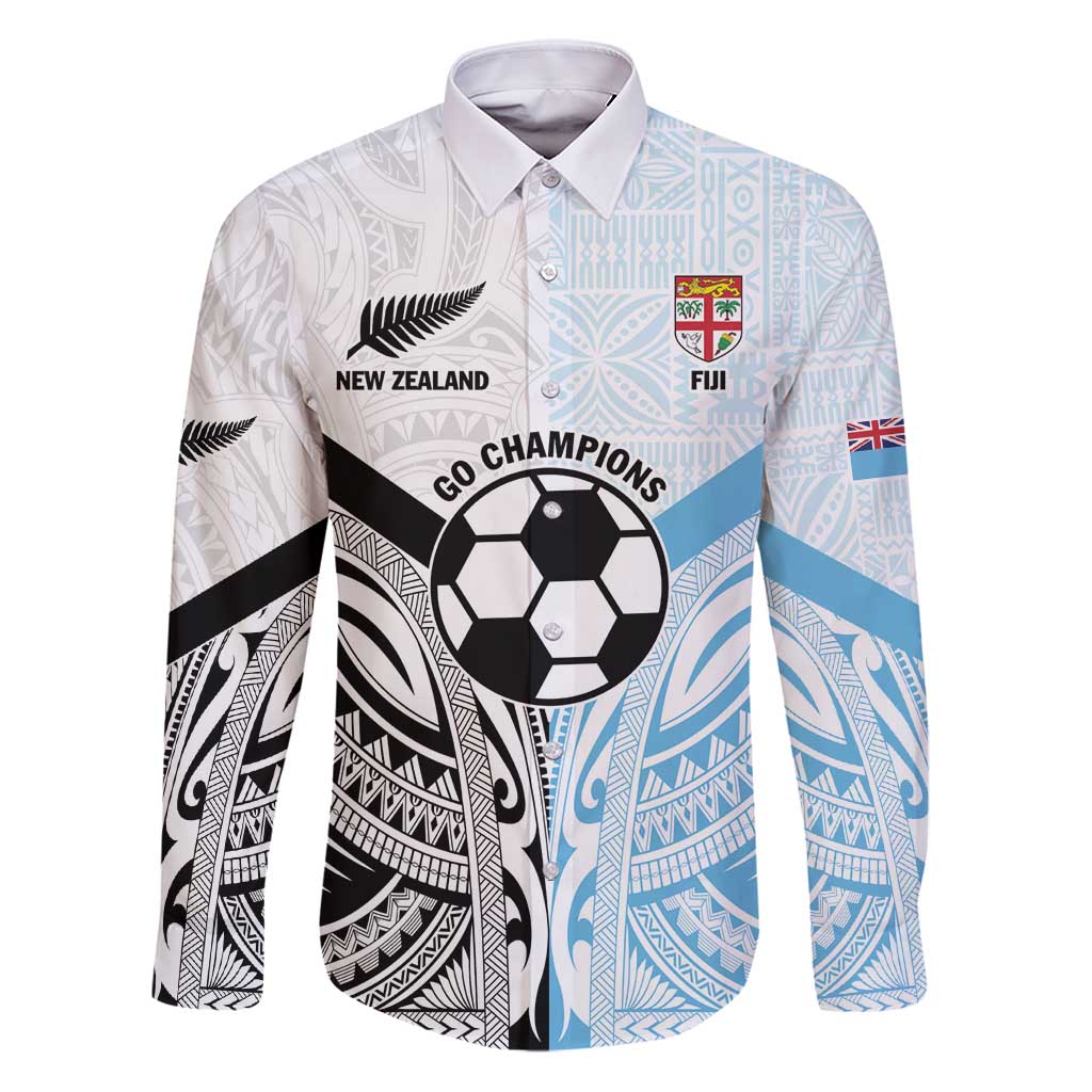 New Zealand-Fiji Football Custom Family Matching Puletasi and Hawaiian Shirt Together Go Champions LT9 Dad's Shirt - Long Sleeve Art - Polynesian Pride