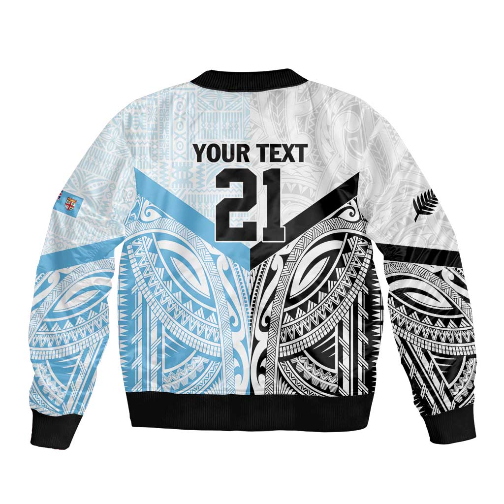New Zealand-Fiji Football Custom Sleeve Zip Bomber Jacket Together Go Champions