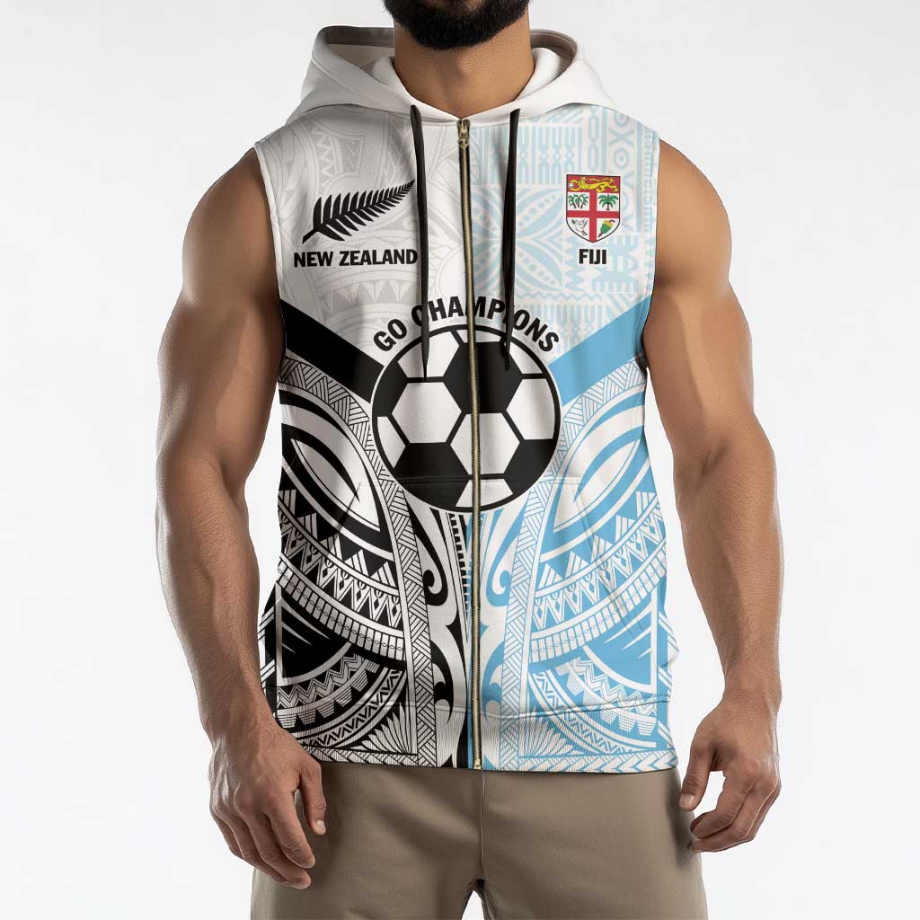 New Zealand-Fiji Football Custom Sleeveless Zip Hoodie Together Go Champions - Polynesian Pride