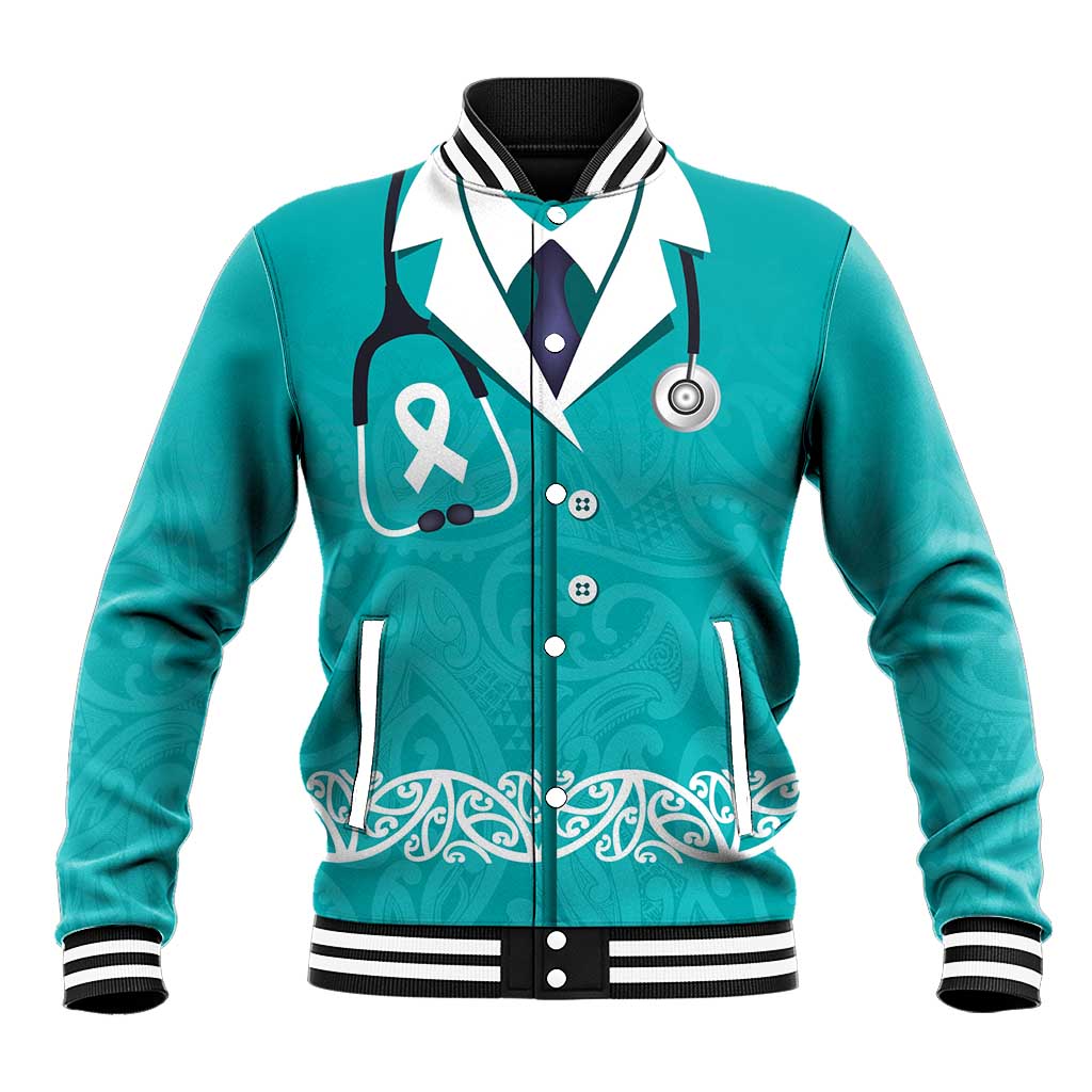 New Zealand Nurses Week Baseball Jacket Maori Kowhaiwhai Cyan Tribal LT9 Unisex Cyan - Polynesian Pride