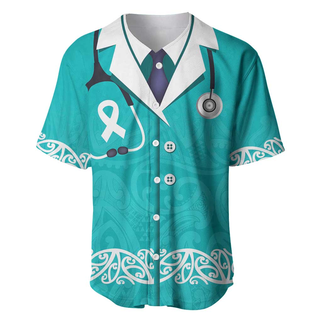 New Zealand Nurses Week Baseball Jersey Maori Kowhaiwhai Cyan Tribal LT9 Cyan - Polynesian Pride