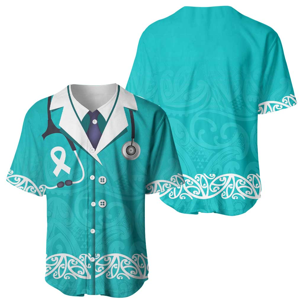 New Zealand Nurses Week Baseball Jersey Maori Kowhaiwhai Cyan Tribal LT9 - Polynesian Pride