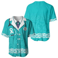 New Zealand Nurses Week Baseball Jersey Maori Kowhaiwhai Cyan Tribal LT9 - Polynesian Pride