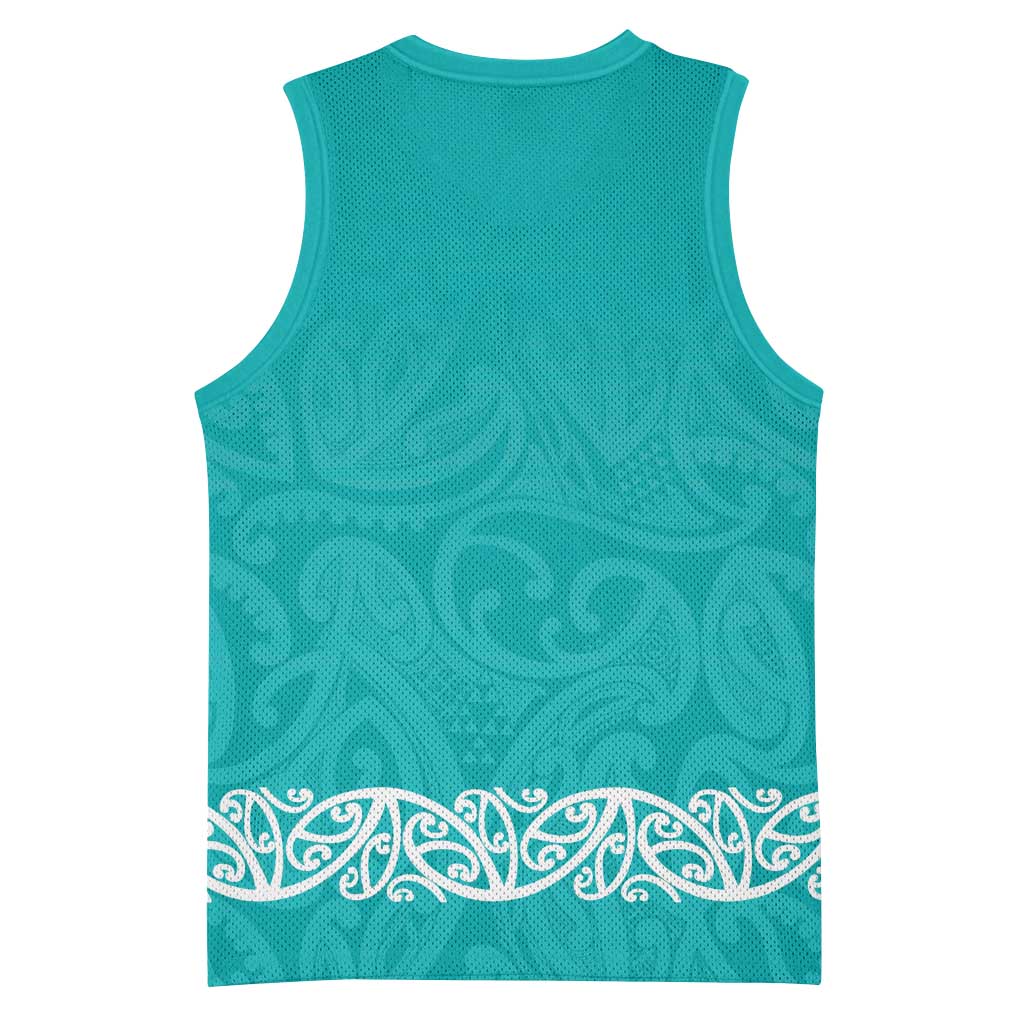 New Zealand Nurses Week Basketball Jersey Maori Kowhaiwhai Cyan Tribal